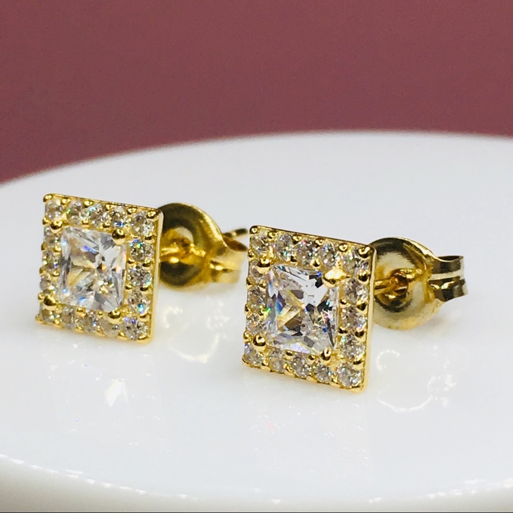 18k yellow gold halo diamond stud earrings 1.25 ct - Picture 2 of 8